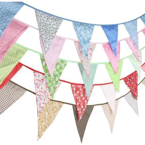 10+ colours Bigger Size 12 Flags print Fabric Banners Wedding Bunting Party Birthday Country Garden Garland Home Decoration