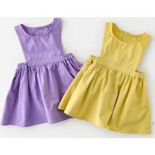 Spring Kids Girl Sleeveless Pure Color Dress Infant Baby Girl Newborn Dress Clothes Baby Girl Braces Dress
