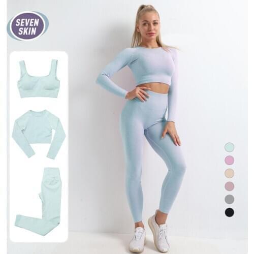 SEVEN SKIN Women Sportswear Yoga Set Workout Clothes Athletic Wear Gym Fitness Leggings Sport Bra Crop Top Long Sleeve Yoga Suit