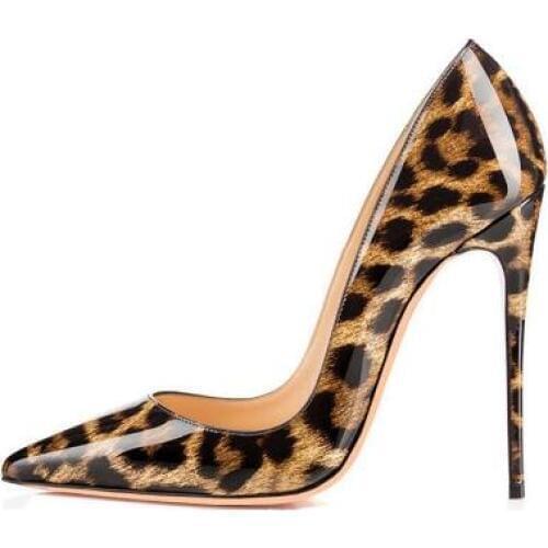 Sexy Leopard Print Women Shallow Pumps Classic Pointed Toe Slip On High Heels Spring Office Lady Dress Shoes Plus Size