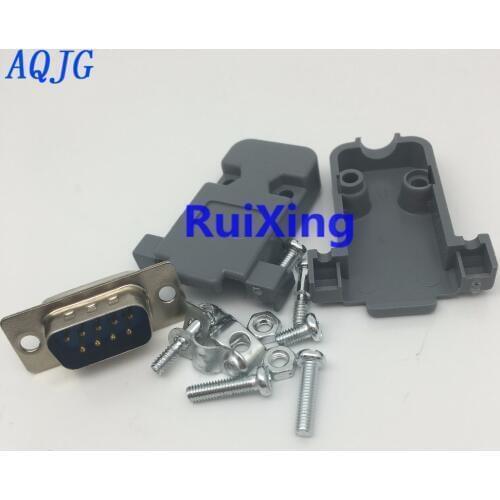 10Set RS232 serial port connector DB9 Male socket Plug connector 9 Pin copper RS232 COM adapter Plastic Case DIY HY225*10 AQJG