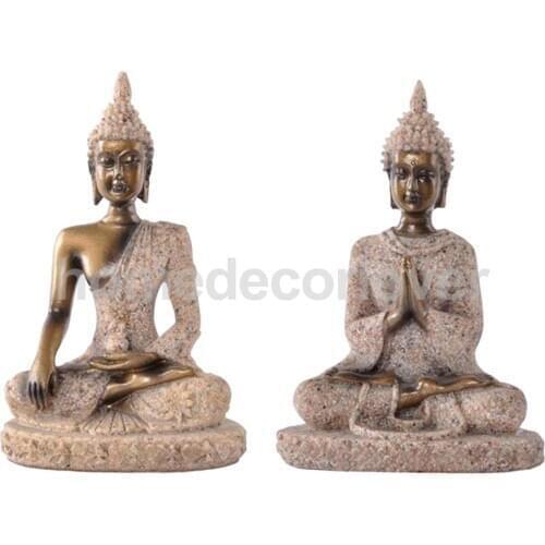 2 Pieces The Hue Sandstone Joss Buddha Statue Sculpture Hand Carved Figurine