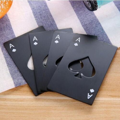 200pcs Black Beer Bottle Opener Poker Playing Card Ace of Spades Bar Tool Soda Cap Opener Gift Kitchen Gadgets Tools ZA4990