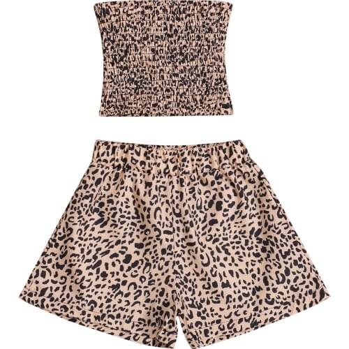 2021 1-6Y Fashion Kids Baby Girl Clothing Set Leopard Print Sleeveless Tube Top+Shorts Summer Outfits 2pcs