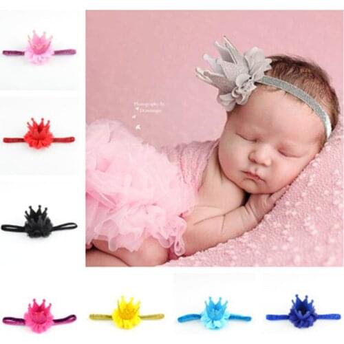 8 Color U Pick ,30pcs/lot Chiffon Flower with crown On The Glitter Headband Kids Birthday Gift