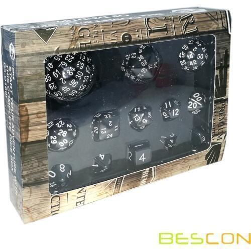Bescon Complete Polyhedral Dice Set 13pcs D3-D100, 100 Sides Dice Set Opaque Black