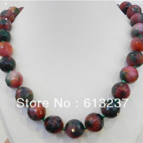 Fashion 10mm faceted round stone natural multicolor chalcedony jades chain strand making Necklace 18" MY4324