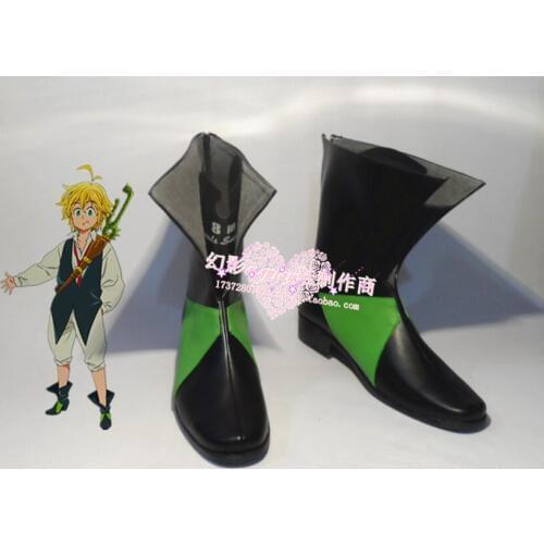 The Seven Deadly Sins Meliodas Black Short Halloween Cosplay Shoes Boots H016
