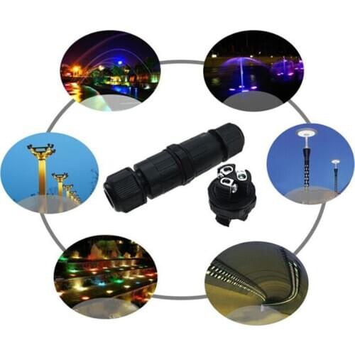 Black Outdoor Cable Waterproof Connector Electrical Screw Type Power Cable Junction Box Outdoor Led Lamp Waterproof Connector