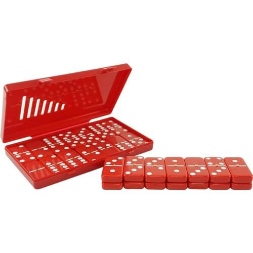 Home Board Game 28PCS Double Six Red Domino With White Dot in Plastic Box Wholesale