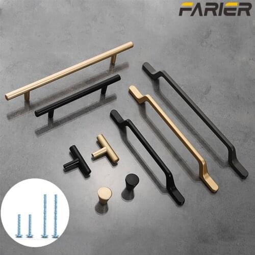 European Simple Black Kitchen Cabinet Door Handles Matte Gold Aluminum Alloy Drawer Pulls Furniture Handle Hardware