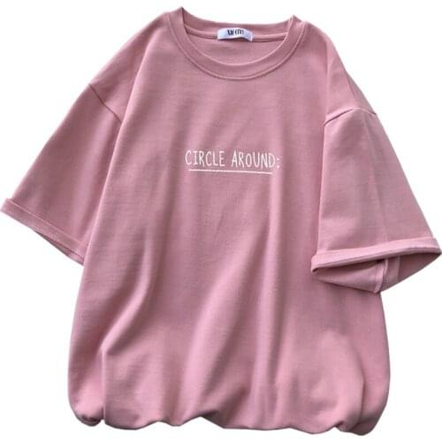 New Style Cotton Short-Sleeved Summer Students Loose Korean Women T Shirt Print Letters Circle Around Girl Tees Tops Female