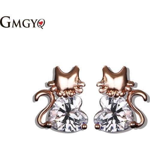 Hot Goede Kwaliteit Schattige Kittens Berg Kristal Zoete Opal Kat Bant Stadion vrouwen Oorbellen Boucle Boeket oreille Uit Zwart