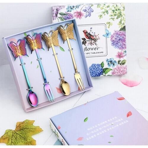 Stainless Steel Coffee Spoon Butterfly Design Fruit Fork Stirring spoon Dessert