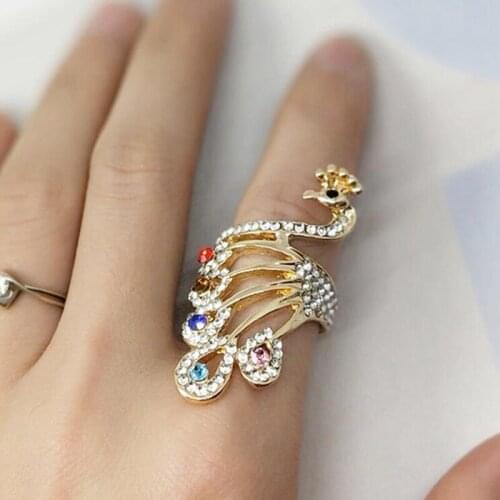 Crystal Rose Gold Peacock Rings For Women Jewelry Colorful Rhine Stone Jewelry Ring For Female Wedding Promise Rings For Women