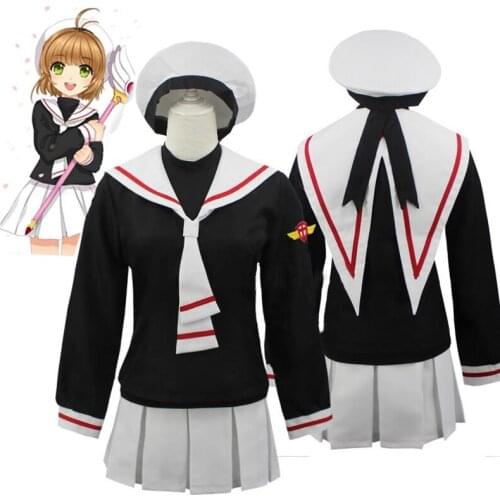 Japanese Anime Card Captor Sakura Cosplay Costumes Girls Navy Collar Sailor School Uniform Suit Women Pleated Skirts Party Dress