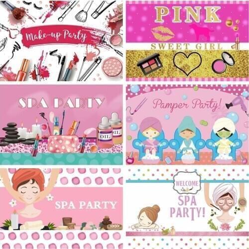 Laeacco Spa Make-up Pamper Party Backdrops For Girl Birthday Photography Backgrounds Home Studio Cosmetic Shop Decor Photophone
