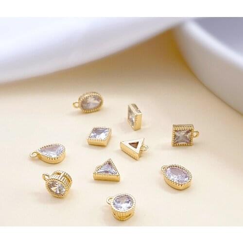 18K gold zircon small pendant round triangle square drop-shaped DIY earrings necklace bracelet material