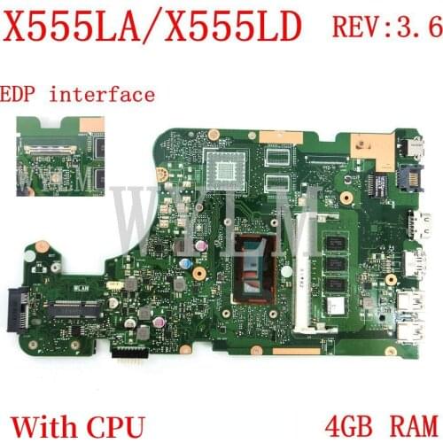 X555LA EDP I5-5200 CPU 4GB RAM REV3.6 motherboard For ASUS W519L X555L X555LJ X555LB X555LN X555LF X555LD laptop mainboard