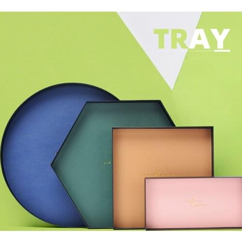 Metal Leather Storage Tray Morandi Plate Desktop Organizer For Jewelry Key Candy Sundries Food Holder Stands Home Decoration