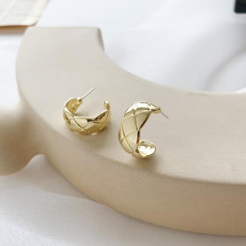 Minimalist Ethnic Geometric Open Circle Plaid Metal C Stud Earrings Women Fashion Round Summer Vintage Gold Earrings Accessories