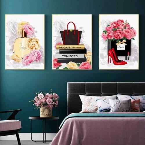 Fashion Perfume Flowers Wall Art Canvas Painting Bag Heels Posters And Prints Modern Vogue Picture For Living Room Home Decor
