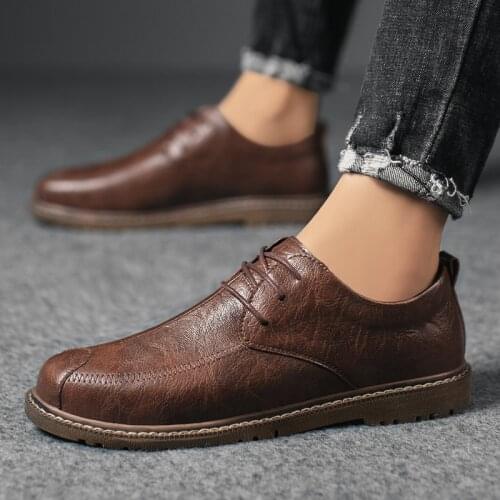Mens shoes lace up spring autumn fashion mens shoes outdoor British leather shoes mens trend casual leather shoes for men