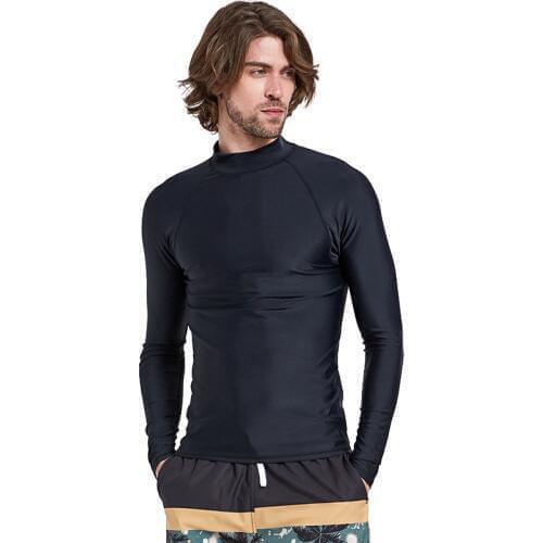 Mens Long Sleeve Rashguard Swim Shirt SPF 50+ Bathing Suits UV Sun Protection Swim Tee Solid Black Basic Skin Wetsuit Adult