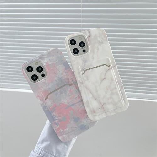 Card Holder Colorful Marble Phone Cases for iPhone 12 11 Pro XS Max SE 2020 X XR 7 8 Plus Wallet Pocket Soft Back Cover Coques