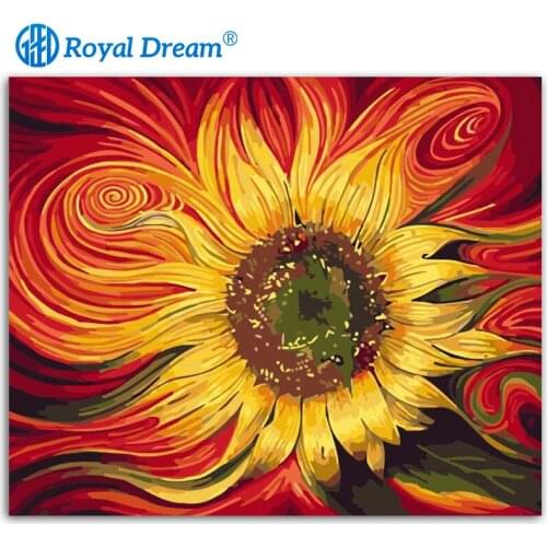 ROYALDREAM Abstract Sunflower DIY Digital Oil Painting By Numbers Europe Abstract Canvas Painting For Living Room Wall Art