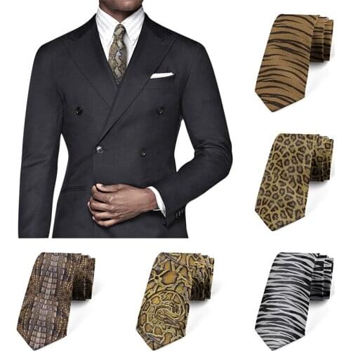New Animal Skin Polyester Slim Fashion Tie 8cm Wide Snake Skin Leopard Print Fun Necktie Wedding Party Shirt Accessories For Men