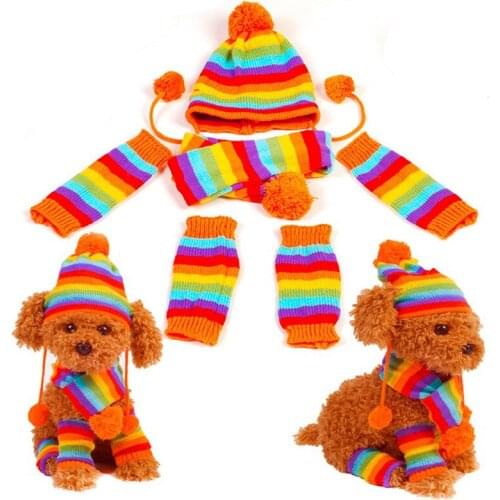 Autumn 3Pcs/set Cute Pet Scarf Winter Warm Round Ball Hat Footwear Sloves Sets Dog Cat Hand-woven Clothes For Animals Within