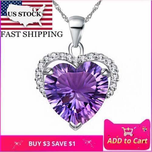 US STOCK Uloveido Purple Love Heart Necklaces Pendants Chain Necklace Women Pendant Suspension Gifts for Girls 5% Off DZ006