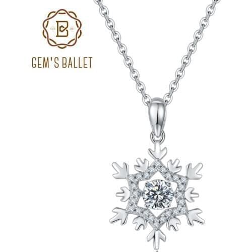GEMS BALLET 925 Sterling Silver Snowflake Moissanite Diamond Pendant Necklace Women Jewelry with Twinkle Setting