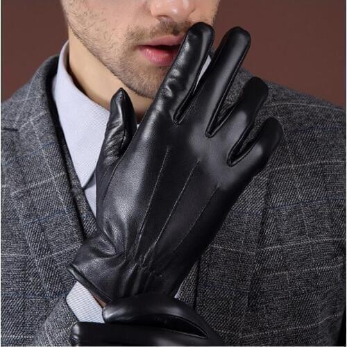 Mens Leather gloves Winter Touch phones Moto gloves Sheepskin