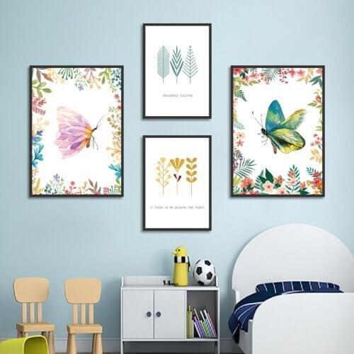 Poster Small Fresh Plant Leaf Butterfly Canvas Painting Decoration Wall Art Picture For Girls Room Posters and Print