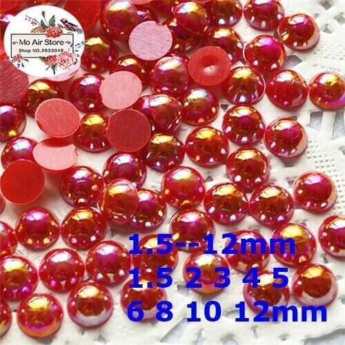 Red AB half round pearl Beads ABS Resin Flatback cabochon Simulated pearl Beads 2mm/3mm/4mm/5mm/6mm/8mm/10mm/12mm