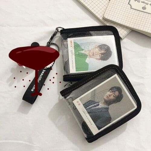 Korea ins girl college style transparent pvc card holder cute mini sequin zipper short wallet