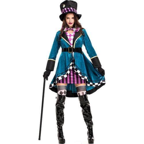 Drop Shipping Alice In Wonderland Deluxe Mad Hatter Costume Cosplay Magician Costumes Outfits Halloween Costume M-XL
