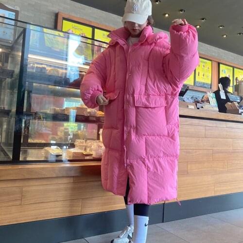 Winter Down Jacket Women Fashion Big Pocket Large Size Cotton-padded Coat Womens Parkas Coats Long Sleeve Loose Fit Coat Lady