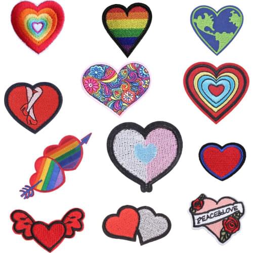 Colorful Love Patch for Clothing Iron on Embroider Sewing Heart Applique Cute Fabric DIY Apparel Patches Accessories Decoration