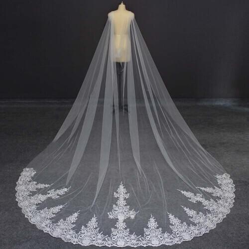 Real Photos Long Lace Wedding Cape High Quality 3.5 Meters Wedding Bolero White Ivory Bridal Cape Bolero for Bride Dress