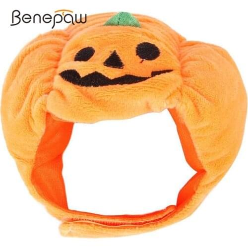Benepaw Adjustable Plush Pet Halloween Hat Funny Pumpkin Hat Party Props Clothing For Cats Dog Puppies Accessories