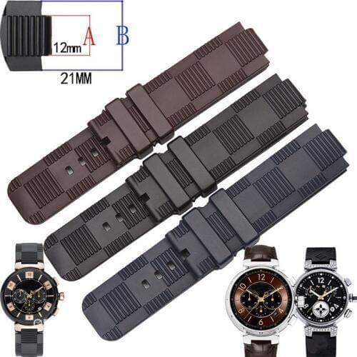 21x12 (interface) MM black blue brown waterproof rubber strap for TAMBOUR IN BLACK | Tambour mens quartz watch strap
