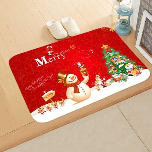 Christmas Floor Mat with Print New Year Anti-slip Door Carpet, Rectangle Rug for Bedroom Bathroom