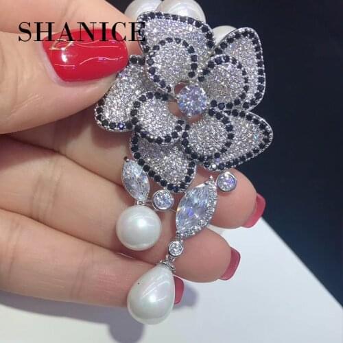 SHANICE luxury Bridal CZ Cubic Zircon Pearl Flower Brooch Pins For Pendant Wedding Brooches Bouquet Jewelry Accessory