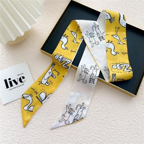 Satin DIY Print Small Scarf Women Riband Handle Bags Scarf Narrow Long Wrist Small Ribbon Fashion Hair Band Scarves SJ444