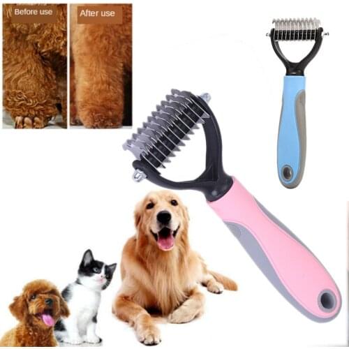 Pets Fur Hair Bun Cutter Dog Grooming Shedding Tools Pet Cat Hair Removal Comb Brush Double Sided Pet Products Suppliers