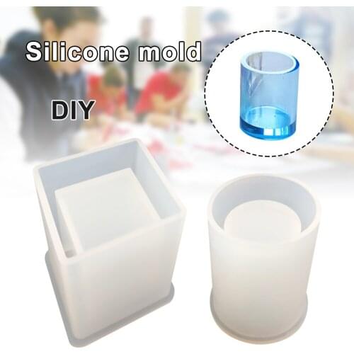 Silicone Mold Resin Epoxy AU Making Crystal Square Round Crafts Brush Pot Pen Holder Mould for DIY Pen Holder Brush Pot 2