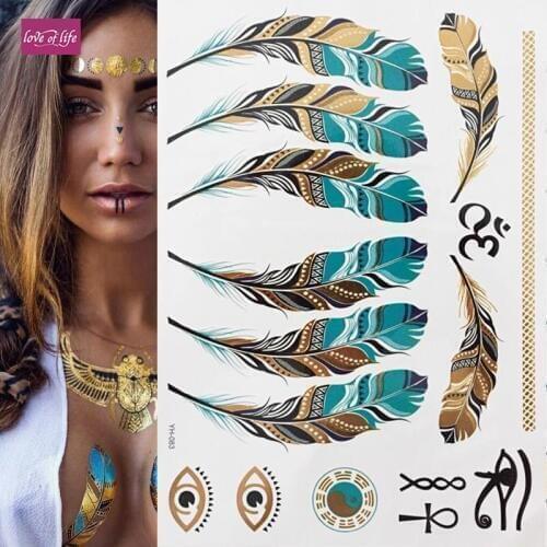 Gold Flash Metallic Temporary Tattoo Arm Sleeves Sticker Henna Women Waterproof Tattoo For Body Art